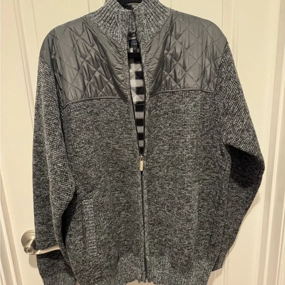 Mens Gioberti Gray Full Zip Quilted Sweater Jacket Size L - Picture 10 of 14